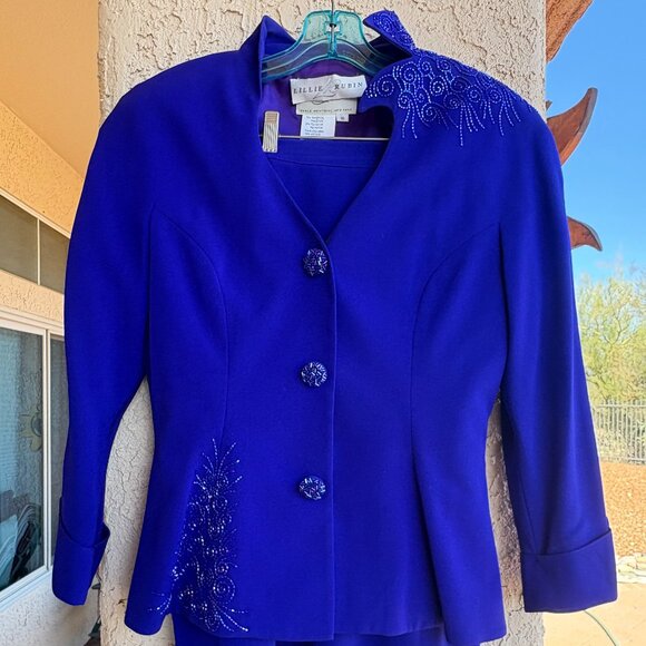 Vintage Daymor Couture Blue Beaded Evening Suit - Picture 1 of 7